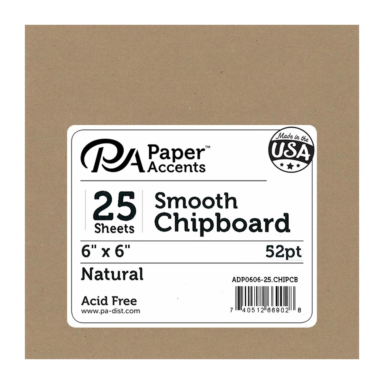 Accent Design Paper Accents Chipboard Squares - 6" x 6" Heavy 52pt Natural, 25 Pack - Thick Chipboard for Albums, Journals, Die Cutting, Card Making & Craft Projects - Recycled Paper